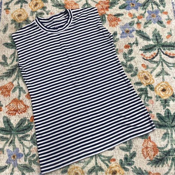 M.M. LaFleur The Alina T-Shirt Striped Pima Cotton Sleeveless XS Blue White Tank - Picture 3 of 6